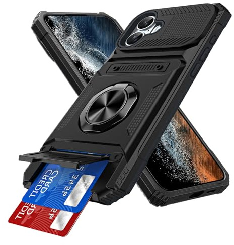 IMEIKONST Coque pour iPhone 16 6.1 Pouces avec Porte Carte Noir TCKB | Anneau Magnétique Béquille, Protection Caméra, Silicone Protection Militaire Antichoc Étui, PC Dur Anti-Rayures Housse