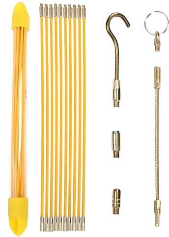 Tire fil Electriques 33cm x 10 Pièces: Jeu de Baguettes Fibre de Verre, Kit Rétractable D’installation pour Cable en Boîtier Plastique (Jaune)