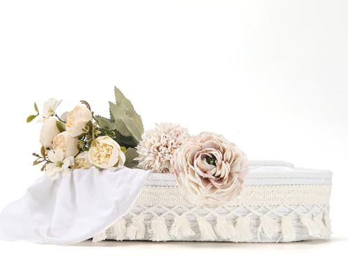 CharmBurst Rechteckiger Macramee Aufbewahrungskorb Aus Baumwollseil, Boho Stil, Beige, Mit Quasten, Kleiner Geflochtener Korb Für Babyspielzeug, Magazine, Pflanzen
