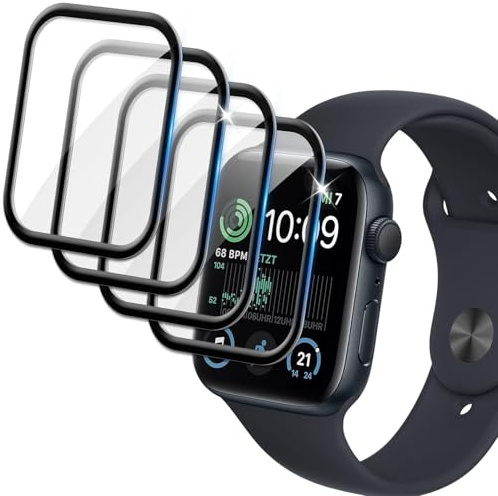 Vuciya Pack of 4 Protector Pantalla para Apple Watch Series 4/5/6/se/se2 40mm,3D Curved Cobertura total Alta Definición Anti-Arañazo sin Burbujas Protector
