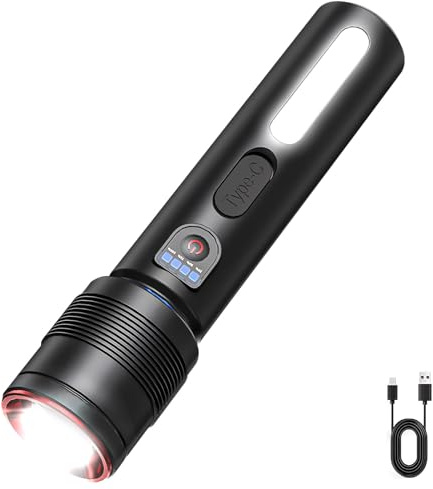 Timasser LED Taschenlampe Aufladbar, Led Taschenlampe Extrem Helle Taschenlampe mit Zoom & 3 Lichtmodi, IP65 Wasserdicht für Camping Wandern Angeln