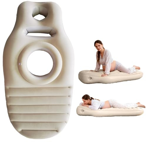 Wxeadu Aufblasbares Schwangerschaftskissen, Yogamatte für Schwangere Mit Loch, Bequeme Beflockte PVC Luftbett für Schwangere Frauen, Brown Tragbare Schwangerschaft Kissen Zum Schlafen
