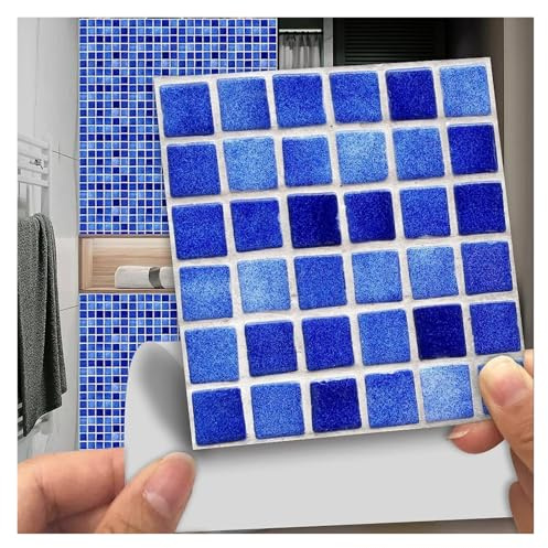 Autocollants mosaïque, Papier Peint Bleu foncé, Carreaux muraux Auto-adhésifs, 10 pièces, 15 x 15 cm ()