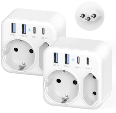 ANVODE Adapter Schweiz Deutschland mit USB-C & 2 Steckdosen, 2 Stück | Reiseadapter Schuko Auf Typ J, passend für Schweiz Malediven, Ruanda, Liechtenstein – Hinweis: kein Spannungswandler