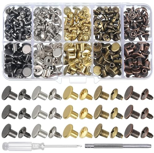 ARJDXDP 150 Set Rivetti a Vite, Rivetto in Pelle, Doppio Testa Borchie Metalliche Tubolari Rivettate per Borse, Per Libri Fai Da Te, Collari, Zaini, Guinzagli per Cani