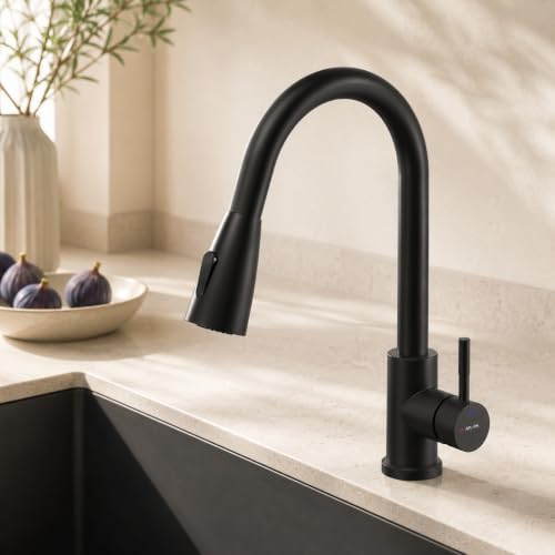 AM.PM X-Joy S Wasserhahn Küche Drehbar, Küchenarmatur Schwarz, Spültischarmatur Auslauf, Mischbatterie Küche Edelstahl (Schwarz, X-Joy S)