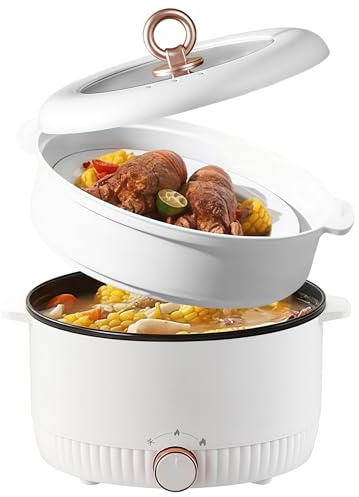 Elektrischer Hot Pot mit Dampfeinsatz, 5L Elektrische Hot Pot | 1350W Hotpot Topf, Tragbare Antihaft Multikocher für Braten Ramen Fondue Suppe, Elektropfanne für Zuhause, Büro, Schlafsaal