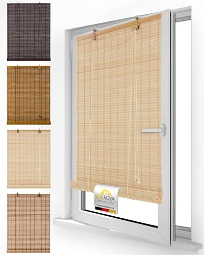 Sol Royal Bambus Rollo ohne Bohren Holz Jalousie Fenster innen Sichtschutz | 60x160cm 60cm breit Natur Holzrollo Holzjalousie Raffrollo Sonnenschutz Bambusrollo Fensterrollo Verdunklungsrollo BR7