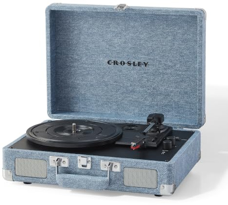 Crosley Cruiser Plus Turntable - Bluetooth Record Player, Washed Denim | Suitcase Turntable, Vinyl Record Player With Speakers, 3-speed Belt-drive, Aux-in, Rca Output, Headphone Jack, Pitch Control