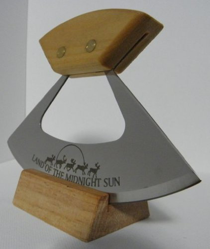 Alaska Ulu-Messer im Umialik-Stil, mit Alaska-Birkenholzgriff und geätzter Klinge, 15,2 cm