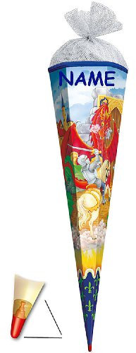 Schultüte - Ritter und Drache - 22 cm - incl. Namen - mit Tüllabschluß - Zuckertüte Roth - Ritterburg Pferd Reiter Drachen