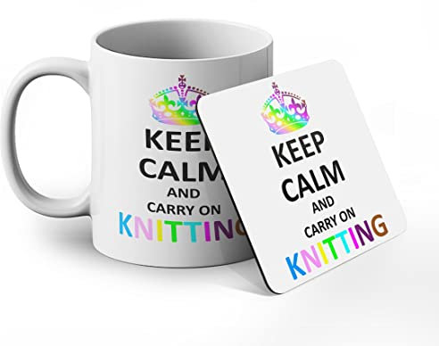 BWW Print - Keep Calm and Carry On Knitting - Mug & Coaster Gift Set