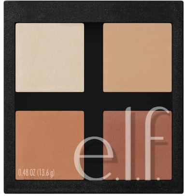e.l.f. Contour Palette, 4 Shades, Customizable, Easy to Apply, Sculpts, Shades, Brightens, Light/Medium, Infused with Vitamin E, All-Day Wear, 0.56 Oz