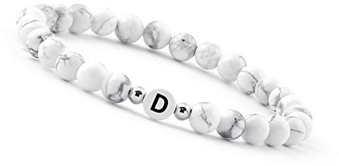 GD GOOD.designs Bracciale di Coppia con Lettera D | Bracciale Partner in Perle di Howlite (Lettera D)