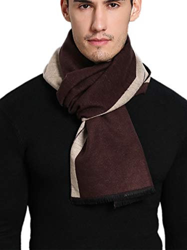 Prettystern Herren Schal aus 100% Seide – Warm wie Wolle, weich und leicht Seidenschal mit Fleece-Effekt für Herbst und Winter – Braun Beige Gestreift ZS12