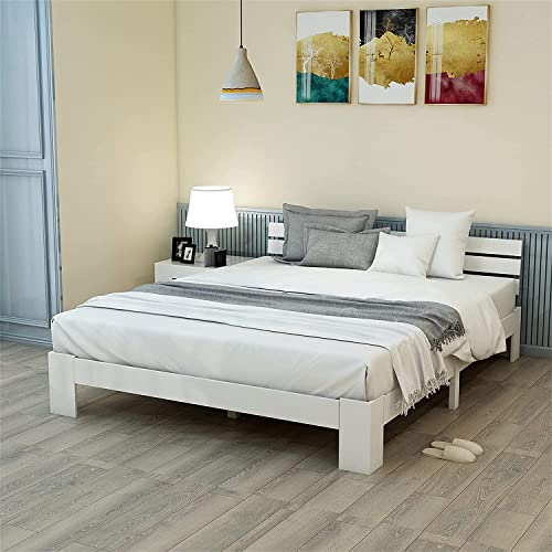 ModernLuxe Holzbett Doppelbett mit Kopfteil aus Bettgestell mit Lattenrost Massiv Doppelbett als Ehebett verwendbar, inkl. Rückenlehne (Weiß A, 200 x 140 cm)