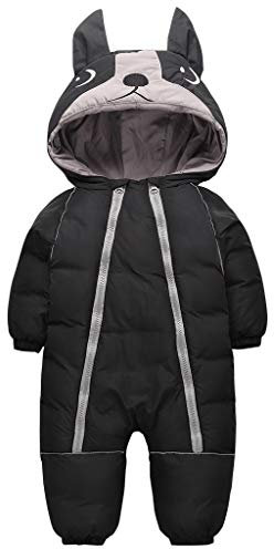 JiAmy Bambino Tuta da Neve Pagliaccetto Inverno Cappuccio Tute Ragazzi Ragazze Infantile Cappotto Snowsuit Nero 9-12 Mesi