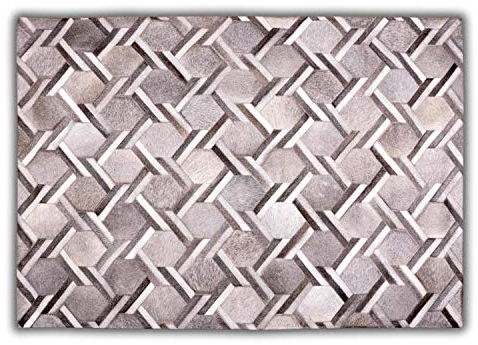 Livorio Designer Patchwork Kuhfell-Teppich - B120 x L180cm - weiß grau schwarz bewegte Raute