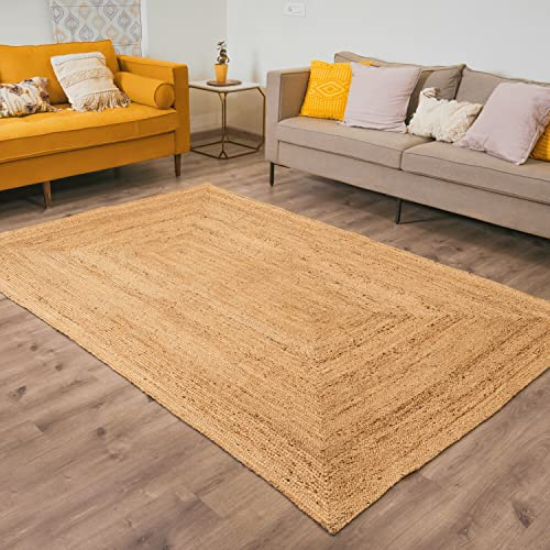 RAJRANG BRINGING RAJASTHAN TO YOU Alfombra Rectangular de Yute - 153 x 92 cm 100% Bio Alfombra de Yute Reversible de Fibras Naturales Trenzadas Área de Yute para el hogar Decorativo