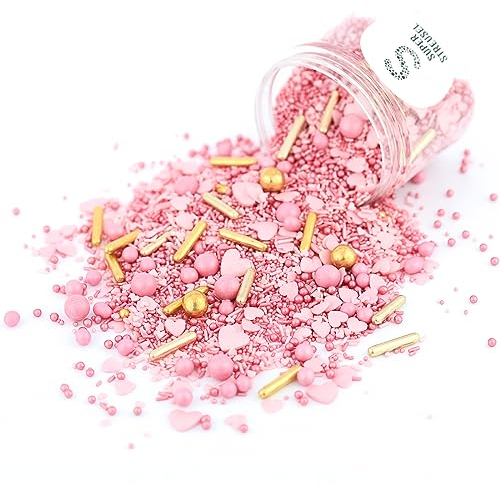 Super Streusel Rosa Lieblingsding Streusel Herz Streusel Mix 90g | Rosa Streudeko Essbar | Essbare Deko Sprinkles Pink Gold | Ohne AO Farbstoffe | Alle Zutaten aus der EU (90g)