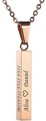 MEMEDIY Personalized 3D Vertical Cuboid Bar Pendant Necklace Customized Adjustable Chains for Women Girls Engraving Name Gifts for Bridesmaid Gifts Couples Stainless Steel Lovers Jewelry