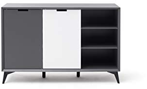 Robas Lund Lowboard Weiß Grau, Wohnzimmerschrank mit 180° drehbarer Tür, Schrank BxHxT 180x73x40 cm