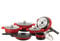 Herzog Kochgeschirr-Set mit Steinbeschichtung, 16-teilig, Bordeauxrot, HRST16M-RED HRST16M-RED-Set, Komplettset, einfache Reinigung, multifunktional, Deckel aus gehärtetem Glas, ohne PFOA