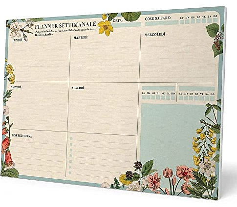 Kokonote Wochenplaner Tischkalender Block A4 - Kalender Planer Botanical - Tischplaner A4 ohne festes Datum auf Italienisch