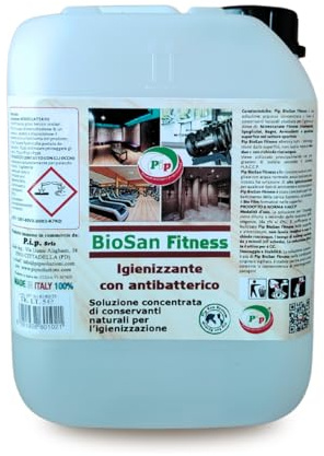 PIP Detergente Igienizzante Ecologico Concentrato per Superfici BioSan Fitness, Tanica T5, pari a 150 LT. P.Uso, Specifico Palestre ed Ambienti Sportivi, Professionale HACCP