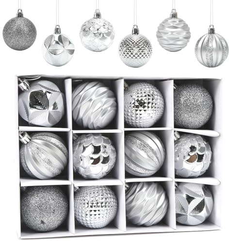 Palline di Natale Argento 6 CM, 12 pcs Palline Albero Natale, Palla di Natalizie, Decorazioni Albero di Natale, Plastica Addobbi Natalizi, per Natale Vacanze Feste Decorazioni