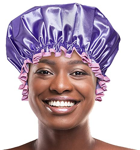 Bodylife Shower Cap Reusable Bath Cap Dual layered Waterproof Purple & Pink 27cm