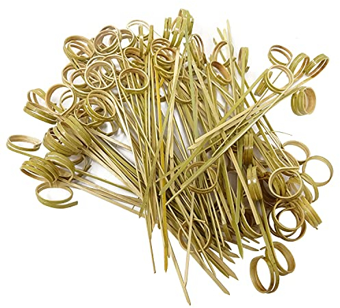 Honbay 100PCS 15cm 6 Inch Cocktail Picks Bamboo Knot Skewers Knotted Skewers Twisted Ends Bamboo Picks (Circle)