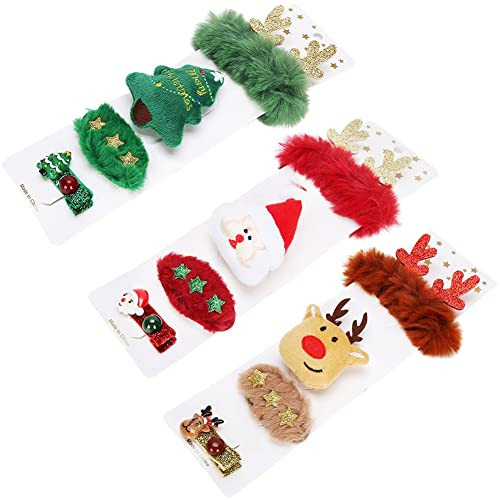 Haarschmuck zu Weihnachten, BESTZY 12pcs Weihnachten Haarspangen, Weihnachten Haarnadel Haarklammern Kein Slip Haarspangen Haar Zubehör Haar Klammern Hund Knochen Haar Plüsch und Klammer