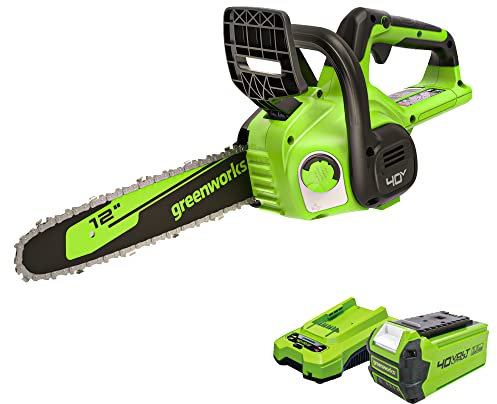 Greenworks 40V 12 Cordless Compact Chainsaw (Great for Storm Clean-Up, Pruning, and Camping), 2.0Ah Battery and Charger Included