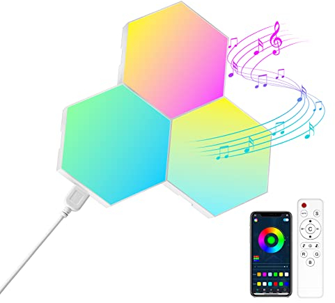 Kimimara Hexagonal LED Pared Luces - 3 Pcs Lampara LED de Pared Hexagonal RGB Gaming Panel LED Hexagonos Habitacion Gamer Pared Decorativos Sincronización Música