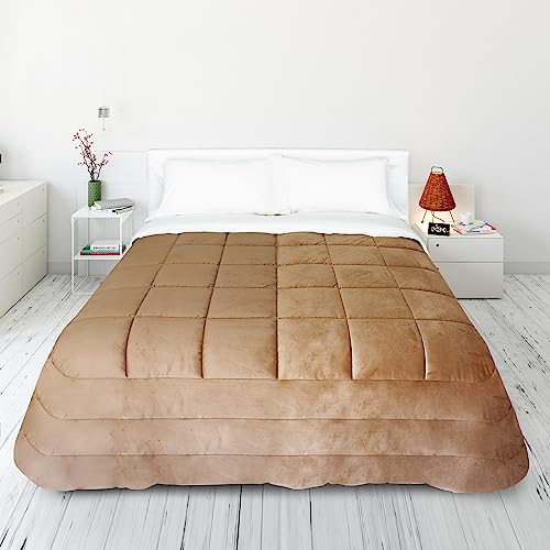 PERLARARA Elena Steppdecke für Doppelbett, sehr warm, aus Samt, modern, 260 x 270 cm, Elena Taupe