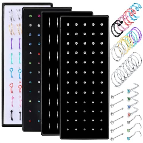 Milacolato 200Pcs Nose Ring Studs Set für Frauen Männer Edelstahl Nasenringe Hoops Bone Screw L Shaped Nose Rings Nose Piercing Jewelry 20G 22G 1.5mm 2mm 2.5mm