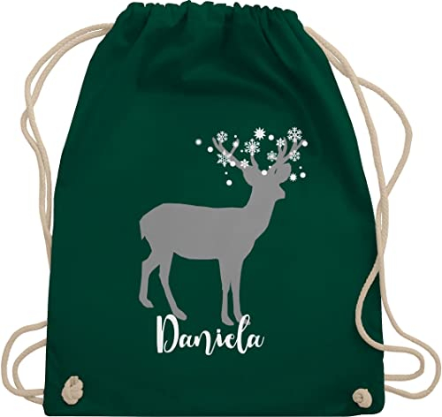 Turnbeutel Rucksack - Weihnachten Geschenke Christmas - Hirsch mit Schneeflocken und Name - Unisize - Dunkelgrün - weihnachts weihnachtspullover weihnachtsmotiv weihnacht personalisierter