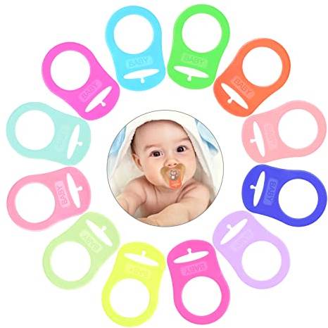Vicloon Silikonring für Schnullerkette, 12 Stück Baby Silikonring Schnullerhalter Baby Ring Adapter, Schnullerkette Silikonring für Silikon Baby Dummy Schnuller Clip (Bunt)