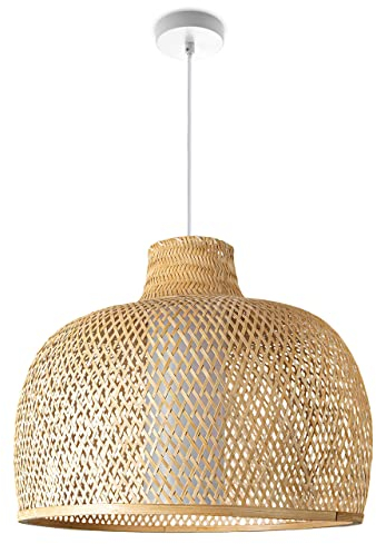 Paco Home Deckenlampe Bambus Hängelampe Korb Boho Lampe Esszimmer Ø52cm Wohnzimmer Hängend Rattan Natur Küche Vintage E27 Retro 1,5m Textilkabel
