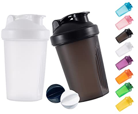 GAISHION Shaker Bottle - Batidos de proteínas y botella agitadora de 400 ml con bolas batidoras, libre de plástico BPA (negro + blanco (2 unidades)
