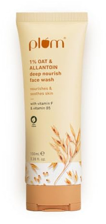 Plum 1% Oat & Allantoin Deep Nourish Face Wash | with Vitamin F & B5 | Nourishes & Soothes Skin | Restores Skin Barrier | Non-drying | 100% Vegan | 100ml by Glowrity