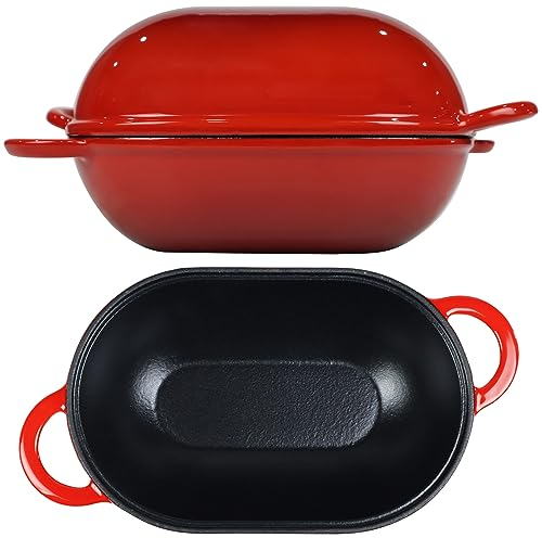 Molde de pan en hierro fundido esmaltado con tapa, sartén roja, molde a prueba de horno para hornear, pan artesanal - molde de pan de hierro fundido