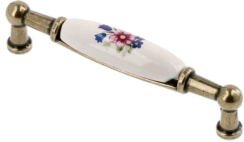 Gedotec Möbelgriff aus Porzellan | 1 Stück | Griffe für Küchenschränke inkl. Befestigungsmaterial | ERNI | Möbelgriffe mit Blume mit BA 96 mm | Türgriffe für Schränke - Schrankgriffe