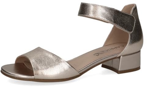 CAPRICE Damen Sandalen mit Absatz aus Leder mit Riemchen, Metallisch (Platin Metal.), 36.5 EU