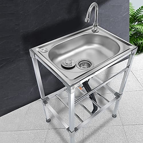 Lavello Da Cucina Indipendente Lavandino da esterno Acciaio inox Lavandino a Mano Bacino Singolo Lavello Da Bar,Lavatoio da Giardino Campeggio,Con Rubinetto (60x45x83cm/24x18x33in)