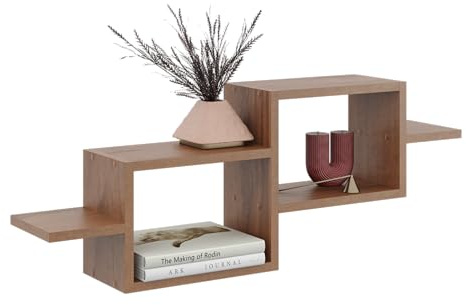 KUBUTKU Wandregal 35x95x18 Hängeregal Mordern Design Schweberegal für Wohnzimmer Schlafzimmer Büro und Küche (Walnuss)