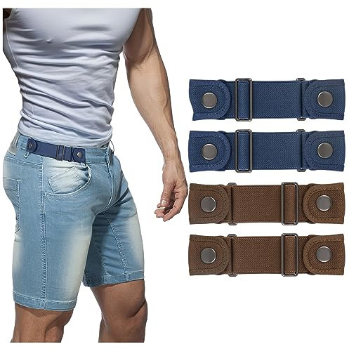 BELTROAD Gürtel ohne Schnalle für Männer und Frauen, Seitengürtel ohne Schnalle, elastisch, verstellbar, unsichtbar, keine Schnalle, Kaffee + Kaffee + Blau + Blau, Fit 2 loop distance 7-9