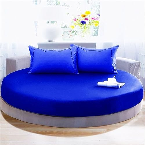FANSU Runde Spannbettlaken, Weiche Baumwolle Spannbetttuch Atmungsaktiv Boxspringbett Matratzenschoner für Hotel Wasserbett Matratze (Durchmesser 220cm,Marineblau)