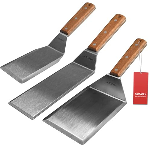Edelstahl-Spatel-Set, Grillspatel-Set mit vollem Griff und abgeschrägten Kanten, langer breiter Spatel für Gusseisen-Grillplatte, BBQ, Flachgrill, Pfannkuchenwender, Smash-Burger, Metall-Flipper